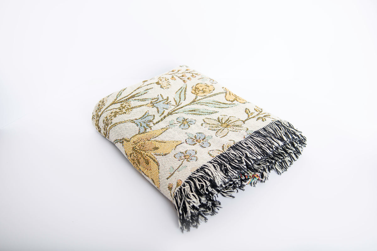 Lilly Floral Jacquard Woven Throw Blanket, Reversible Cotton Throw, Made in USA | Indy Bloom Lilly Rosewater