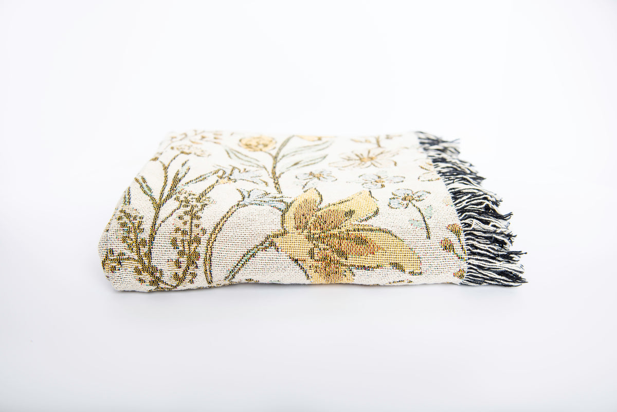 Lilly Floral Jacquard Woven Throw Blanket, Reversible Cotton Throw, Made in USA | Indy Bloom Lilly Rosewater