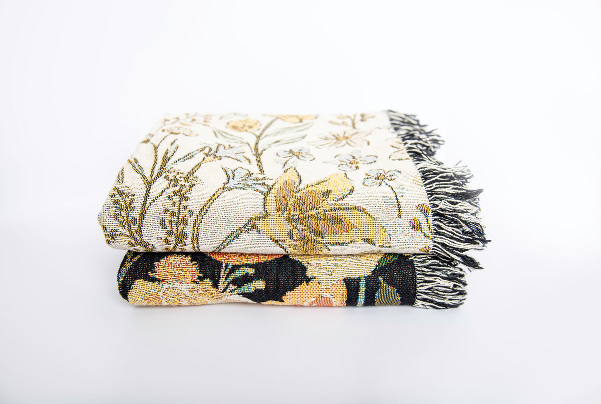 Lilly Floral Jacquard Woven Throw Blanket, Reversible Cotton Throw, Made in USA | Indy Bloom Lilly Rosewater